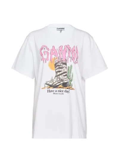 Ganni Graphic-print T-shirt In White