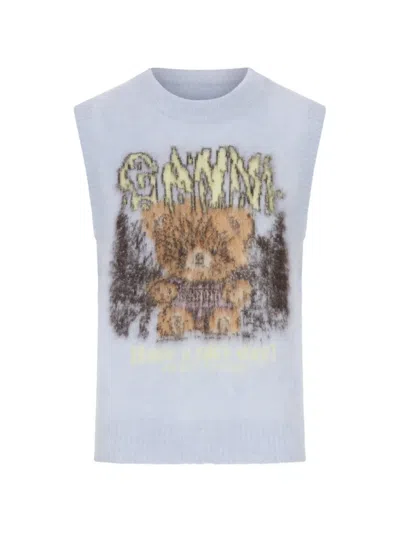 Ganni Graphic-print Vest In Blue