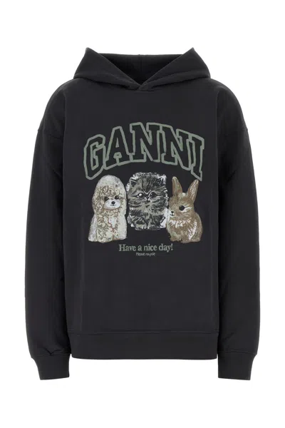 Ganni Hoodie With Logo Print In Gray