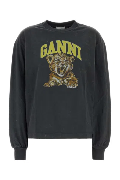 Ganni Graphite Cotton Oversize T Shirt In Gray