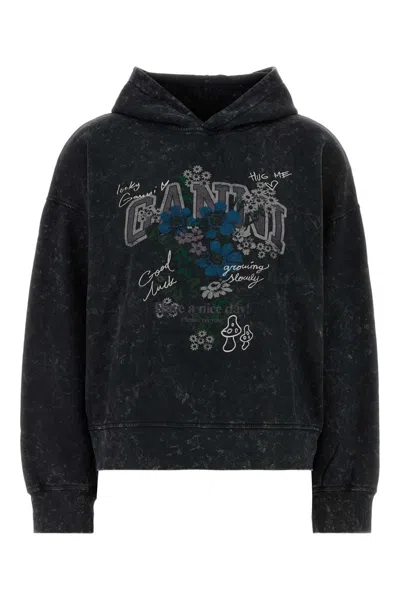 Ganni Graphite Cotton Sweatshirt In Black