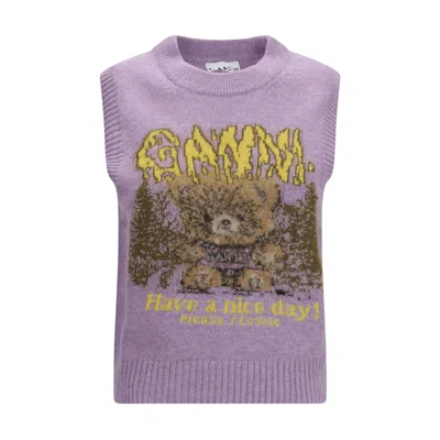 Ganni Gray Alpaca Vicugna Pacos Sleeveles Sweater In Purple