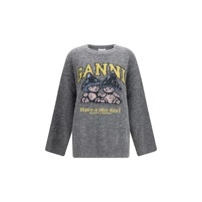 Ganni Gray Alpaca Vicugna Pacos Sweatshirt In Black