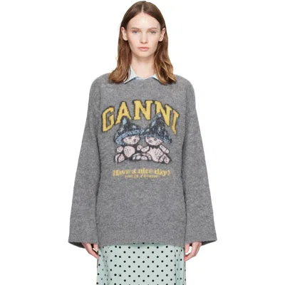 Ganni Gray Brushed Alpaca Mushroom Teddy Oversized Sweater
