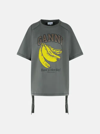 Ganni Gray Cotton T-shirt In Green