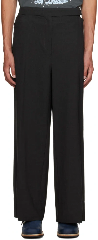Ganni Gray Drapey Melange Trousers In Phantom
