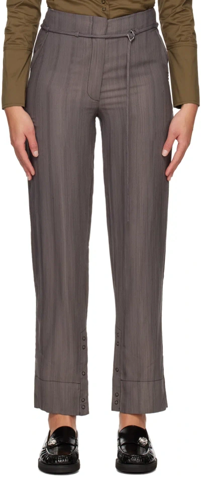 Ganni Grey Striped Straight-leg Trousers