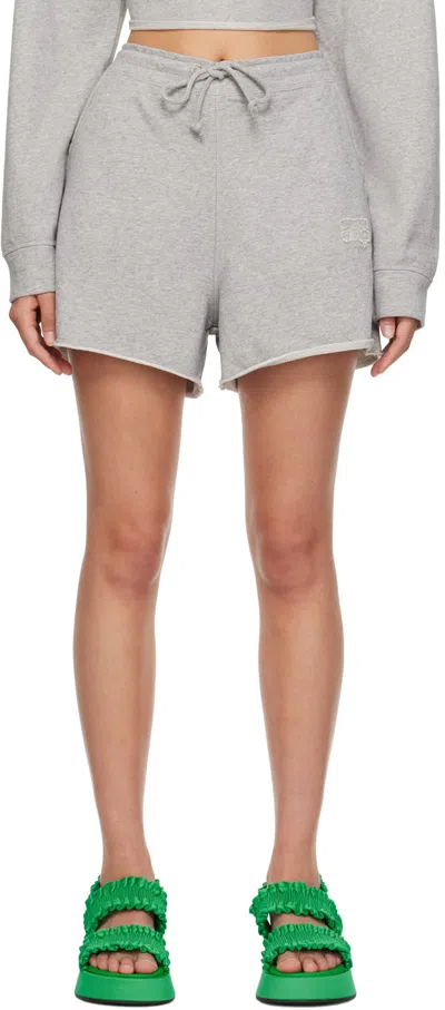 Ganni Embroidered-logo Drawstring Shorts In Grey