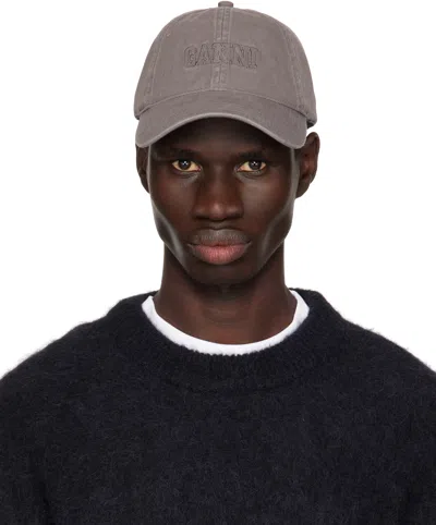 Ganni Gray Embroidered Logo Cap In Frost Gray