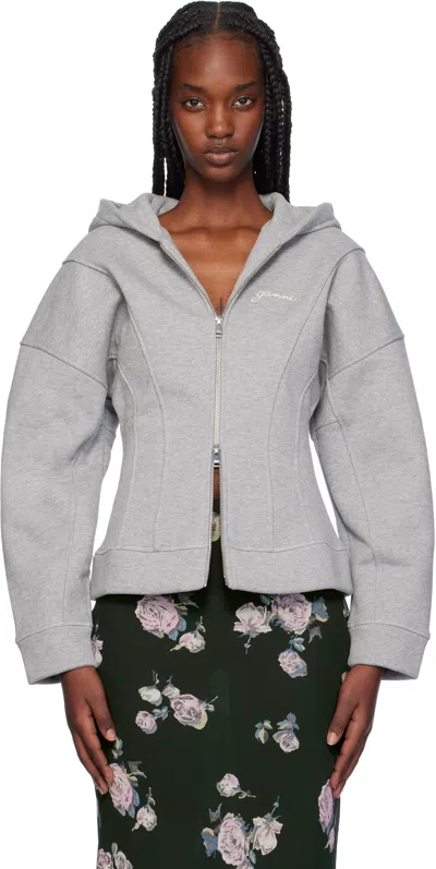Ganni Logo Hooded Cotton Sweatshirt In Grey