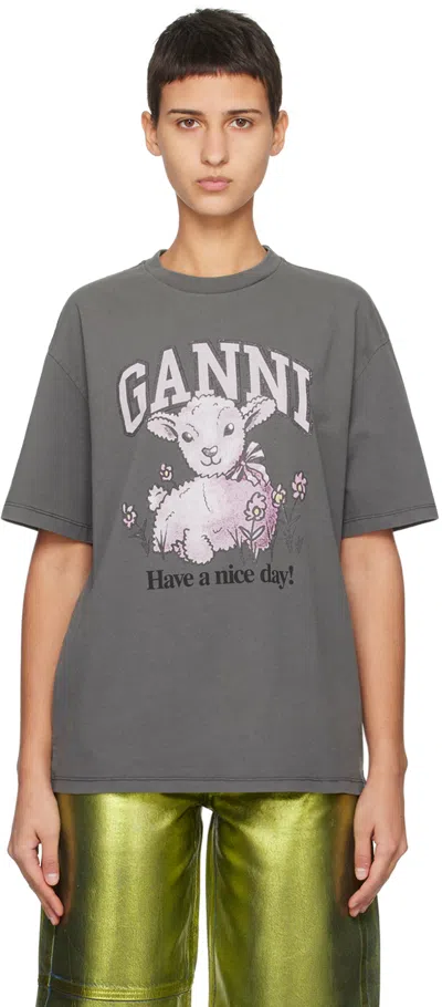 Ganni Grey Future Relaxed Lamb T-shirt In Volcanic Ash