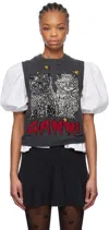 Ganni Logo Intarsia Wool-blend Sweater Vest In 084 Gray Quill