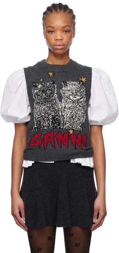 GANNI GRAY GRAPHIC CATS VEST