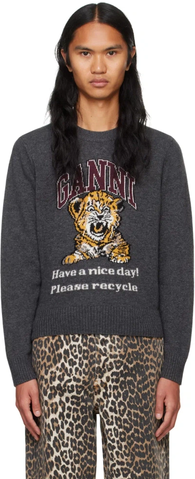 GANNI GRAY GRAPHIC TIGER SWEATER