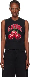 Ganni Sleeveless Intarsia Knit Crew Neck Top In Black