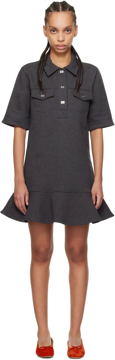Ganni Gray Heavy Fleece Minidress In 252 Phantom