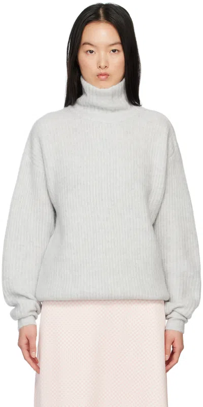 Ganni Gray Highneck Zipper Sweater In 641 High Rise