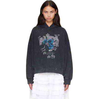 Ganni Gray Isoli Cropped Vintage Wash Hoodie In Blue