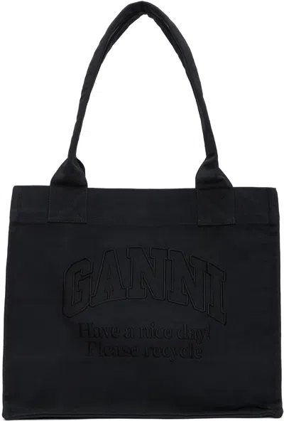 Ganni Gray Large Canvas Tote In Phantom