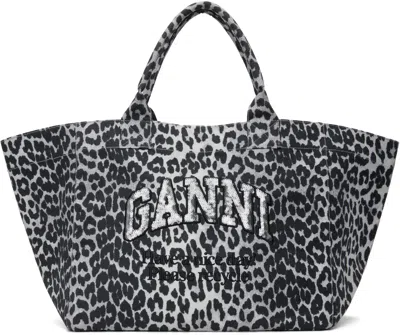 Ganni Gray Leopard Sequin Xxl Tote In Silver