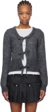 GANNI GRAY LIGHT MOHAIR TIE STRING CARDIGAN