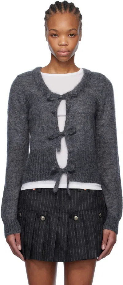 GANNI GRAY LIGHT MOHAIR TIE STRING CARDIGAN