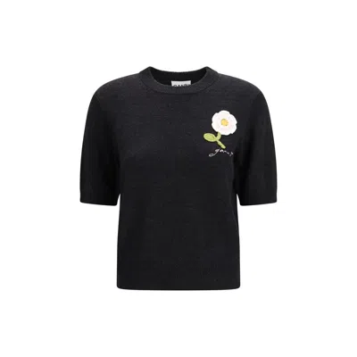 Ganni Women Short-sleeve Merino Wool Sweater In Multi