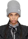Ganni Gray Oversized Wool Rib Knit Beanie In 921 Paloma Melange