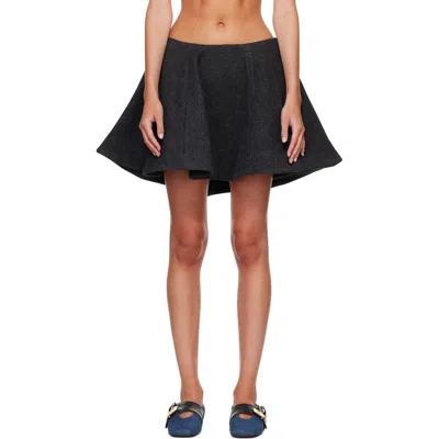 Ganni Gray Peacoat Wool Miniskirt In Black