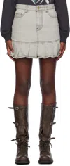 Ganni Gray Pleated Future Denim Miniskirt In 084 Gray Quill