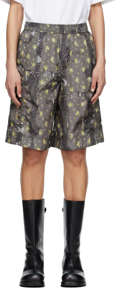 Ganni Gray Printed Flyweight Nylon Boy Shorts