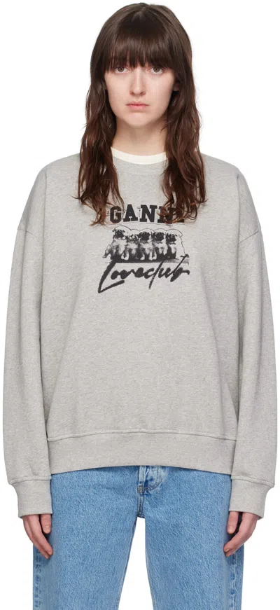 Ganni Gray Printed Sweatshirt In 921 Paloma Melange