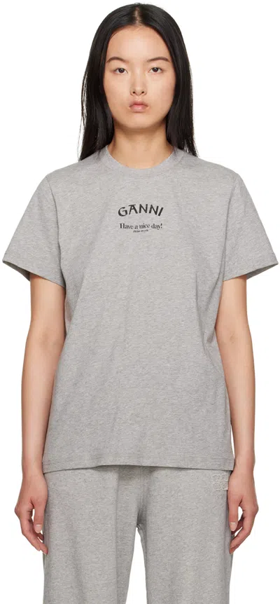 Ganni Gray Printed T-shirt In 921 Paloma Melange