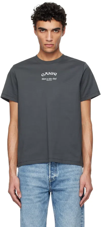 Ganni Gray Relaxed '' T-shirt In Volcanic Ash