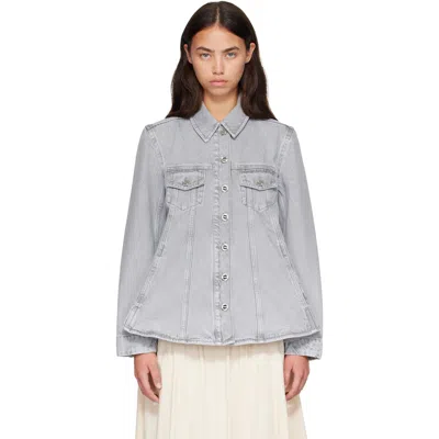Ganni Gray Rigid Denim A-line Overshirt In Blue