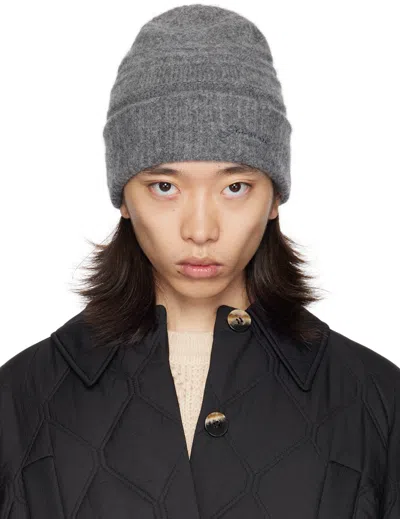 Ganni Gray Soft Wool Beanie In Paloma Melange