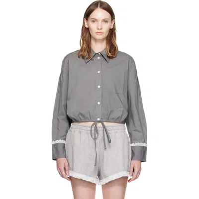 Ganni Gray Stretch Cotton Cropped Bowling Shirt