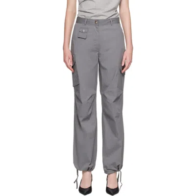 Ganni Gray Stretch Cotton Pocket Cargo Pants