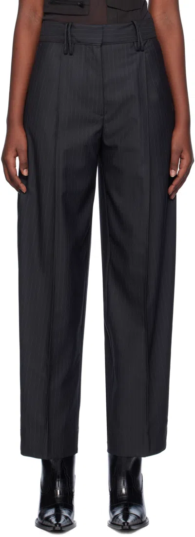 Ganni Gray Stripe Suiting Trousers In 252 Phantom