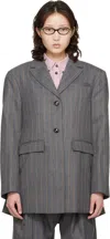 Ganni グレー ストライプ ウール テーラードジャケット In Gray