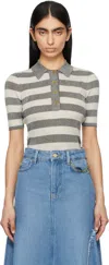 Ganni Light Sparkle Rib Polo In 135 Egret