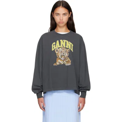 Ganni Gray Tiger Long-sleeve T-shirt In Animal Print