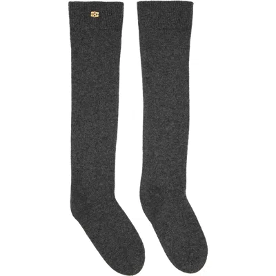 Ganni Gray Wool Mix High Socks In 252 Phantom