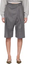Ganni グレー Wool Stripe Wrap ショートパンツ