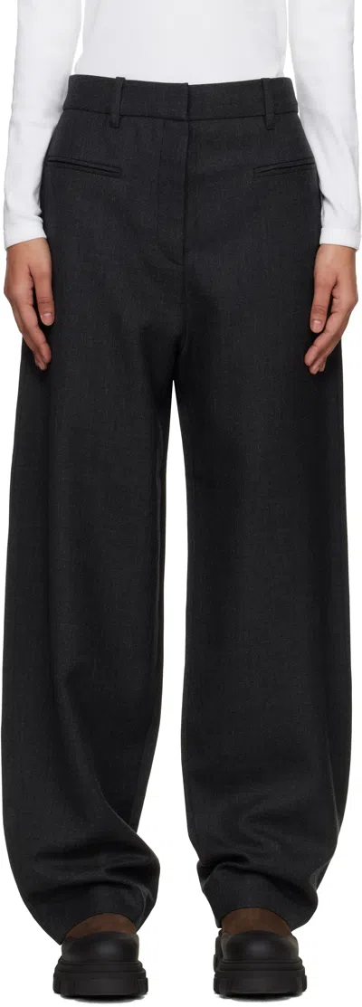 Ganni Gray Wool Suiting Trousers In Black