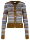 Ganni Soft Wool Stripe Cardigan In Green