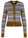 Ganni Soft Wool Stripe Cardigan In Green