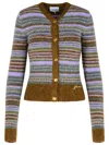 Ganni Soft Wool Stripe Cardigan In Green