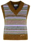 Ganni Striped V-necked Vest In Green