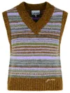 Ganni Striped V-necked Vest In Green